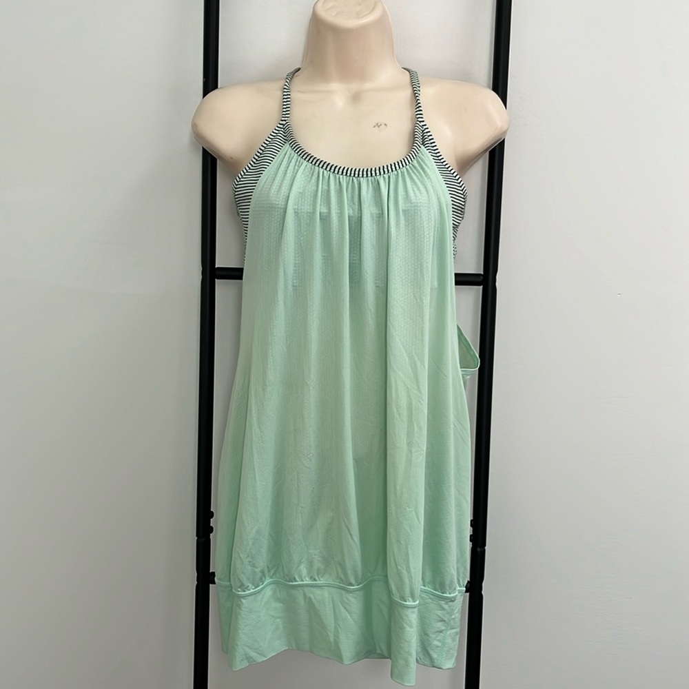 Lululemon Mint Green Striped Sports Bra No Limits Tank Top Women Size 8